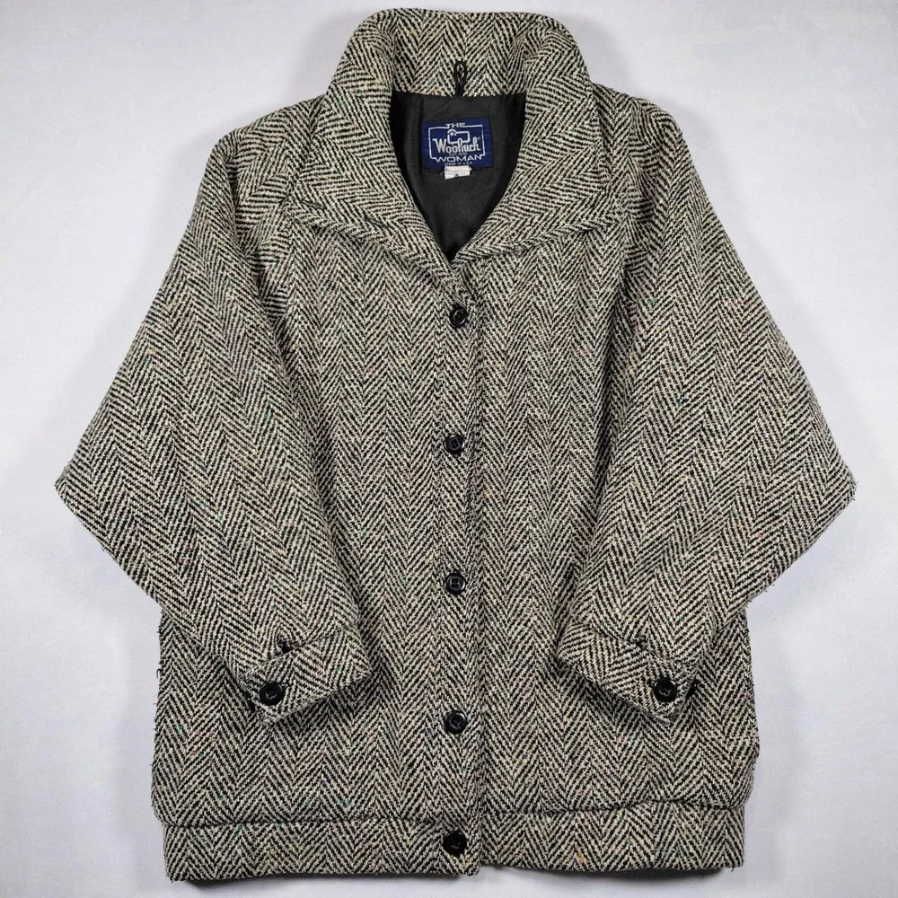 Vintage‎ Woolrich Wool Jacket Peacoat Rainbow Tweed Full Neck Button Grannycore